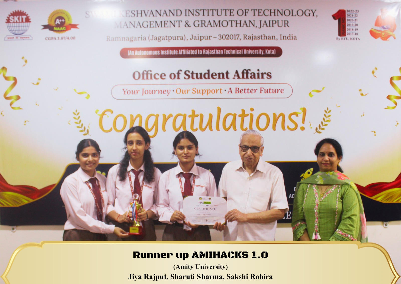 Toppers and achievers of SKIT Jaipur on the Wall of Fame
