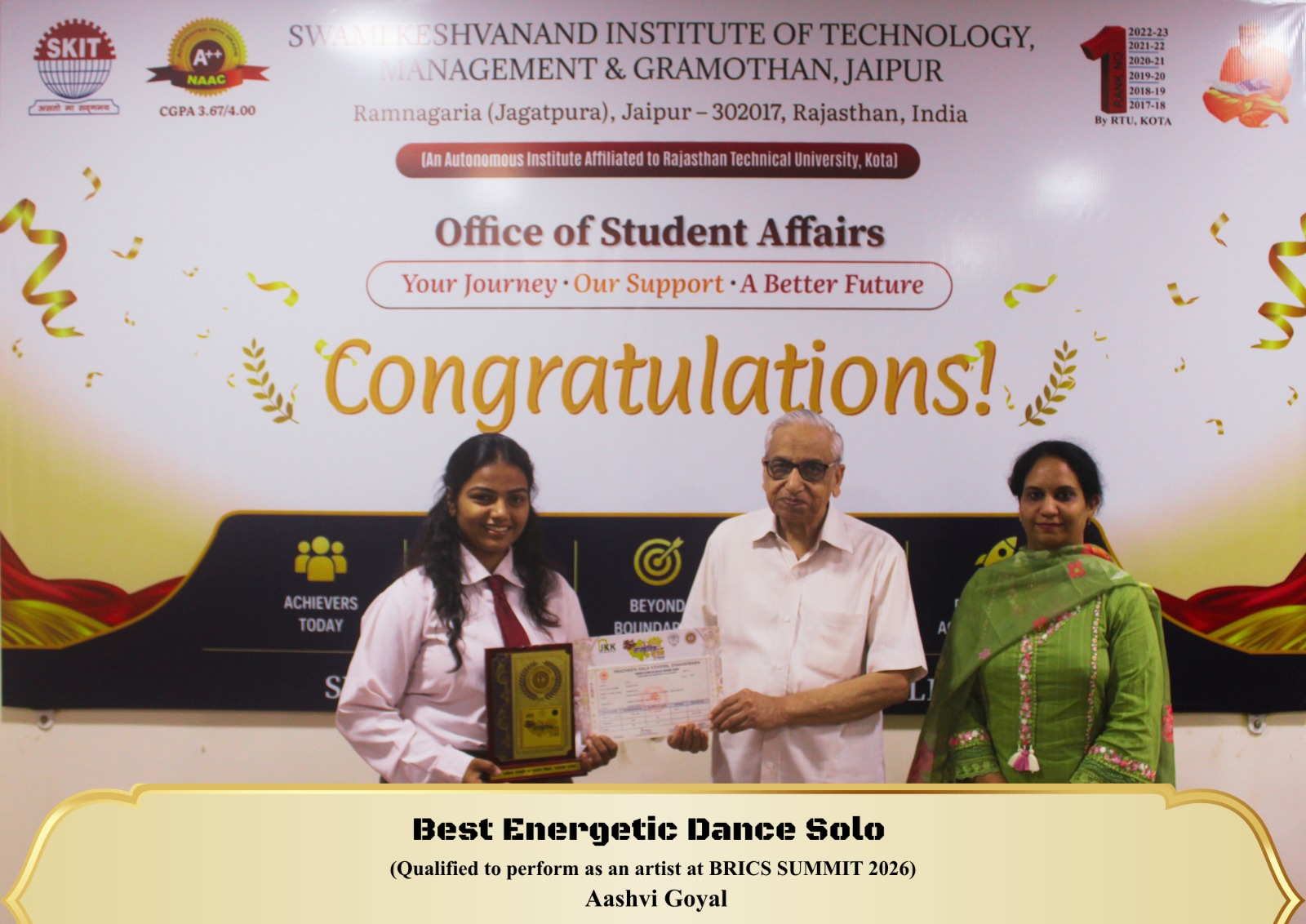 Toppers and achievers of SKIT Jaipur on the Wall of Fame